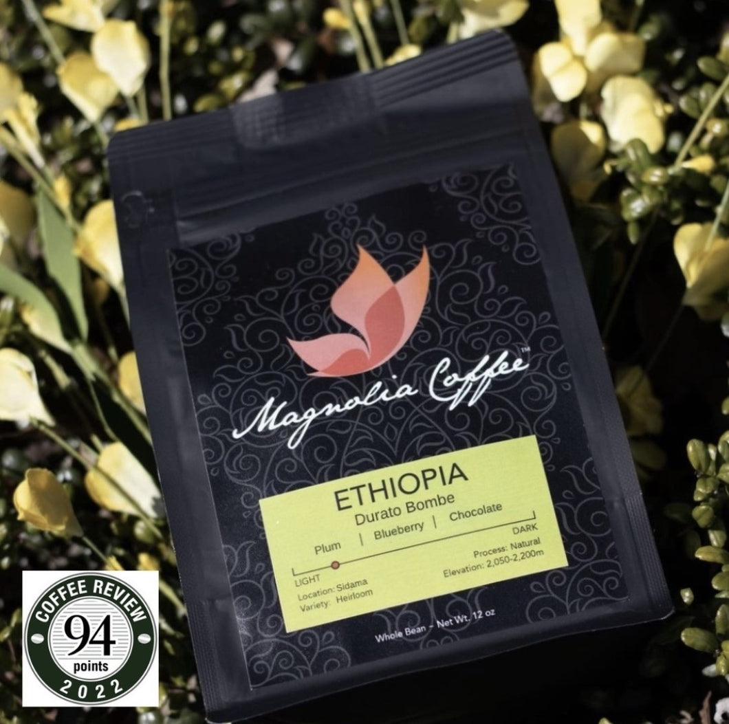 Ethiopia Durato Bombe Natural - a complex, fruit forward cup. 94 points!